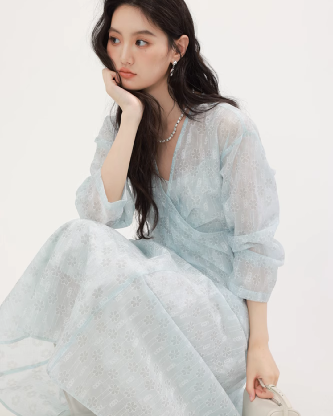 V-Neck Floral Patterned Long Dress CHS0003