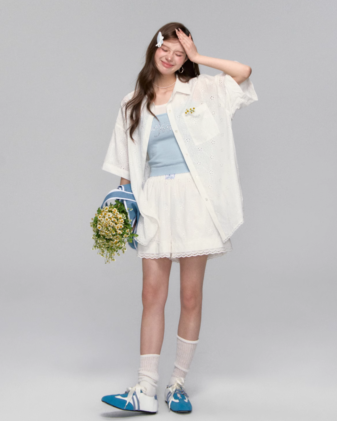Flower Lace Short Sleeve Shirt / Half Pants ASG0043