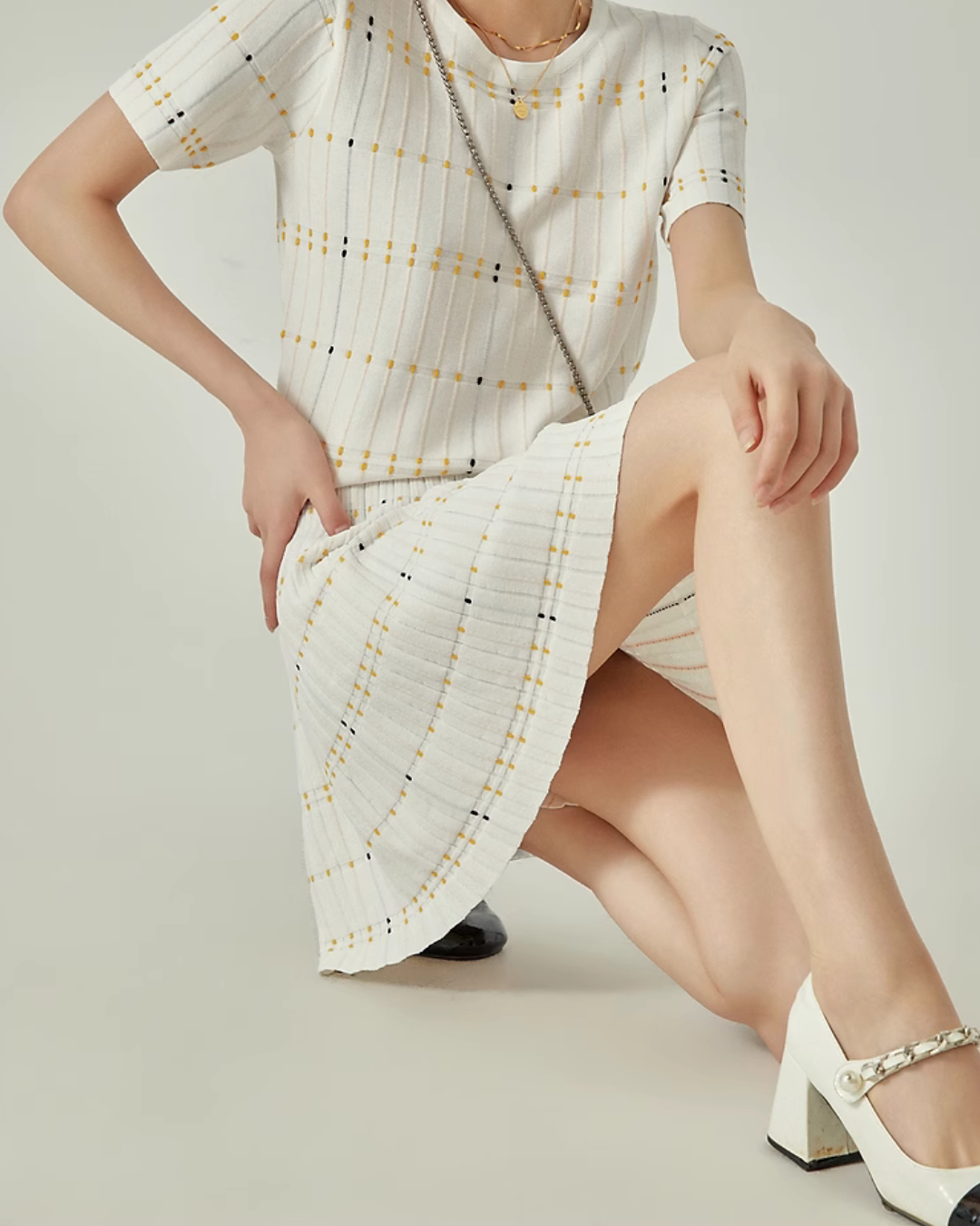 French Knit Short Sleeve Tops & Mini Skirt LLA0431