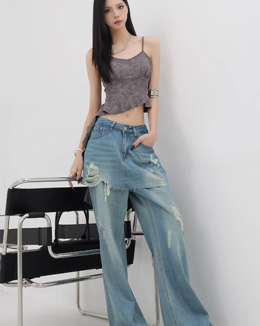 Faux Skirt Denim Pants KNH0012