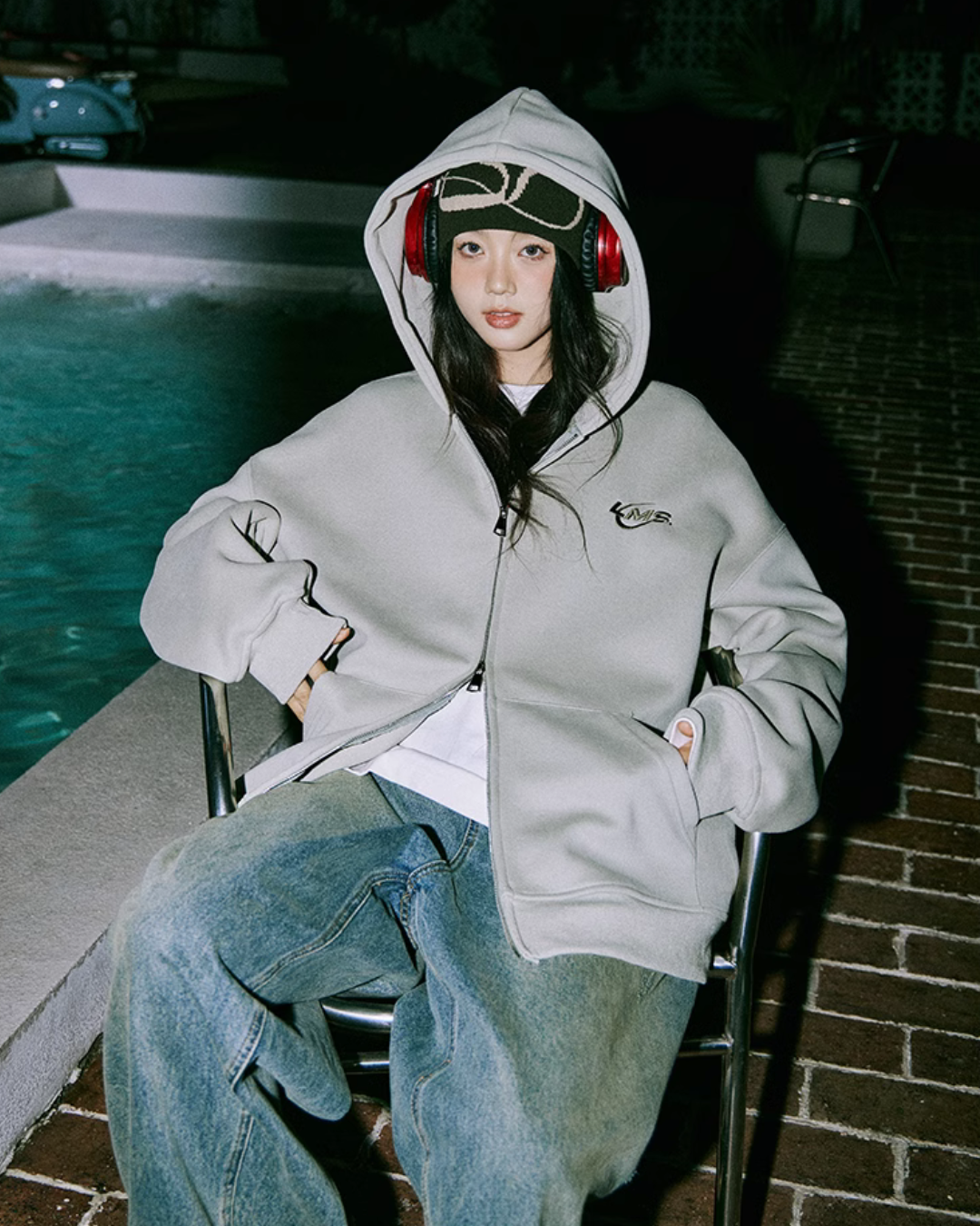 One Point Logo Double Zip Hoodie LMN0003