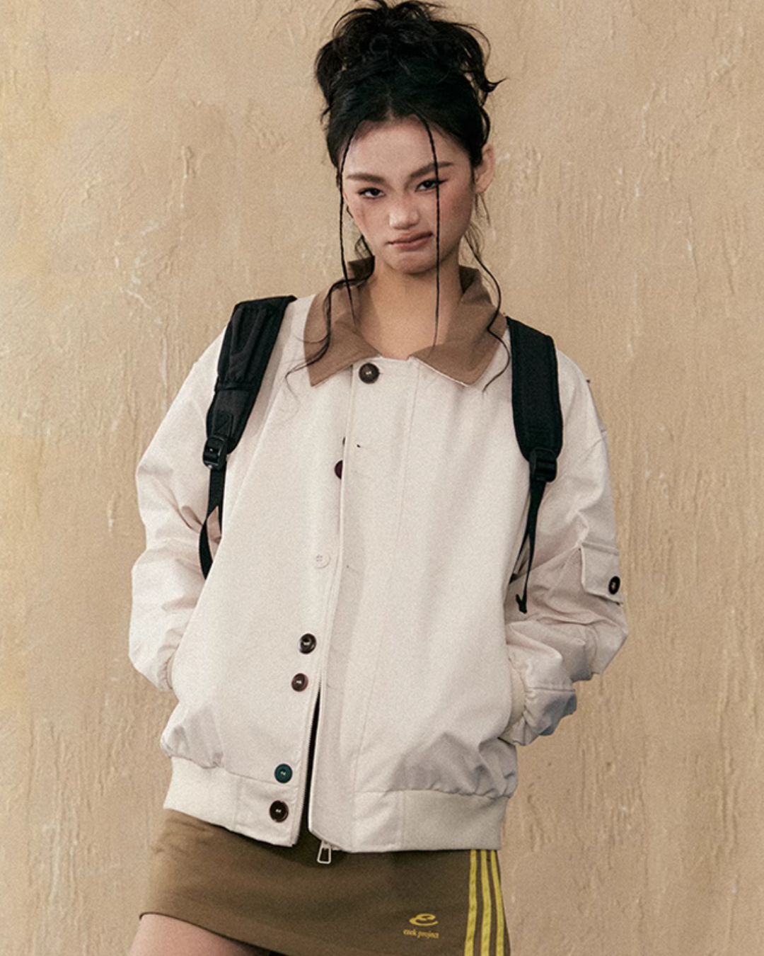 Color Button Retro Jacket EZK0047