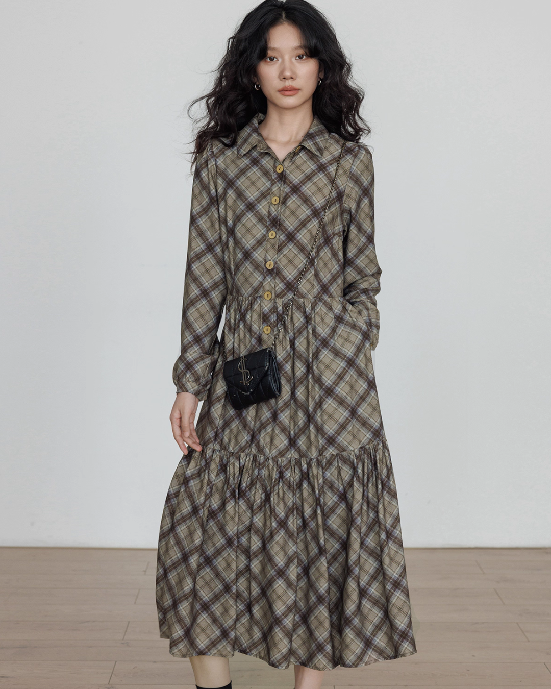 Retro Paid Flare Long Dress VAS0160