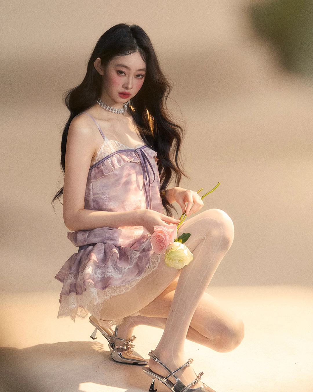 French Purple Frill Dress LAS0021