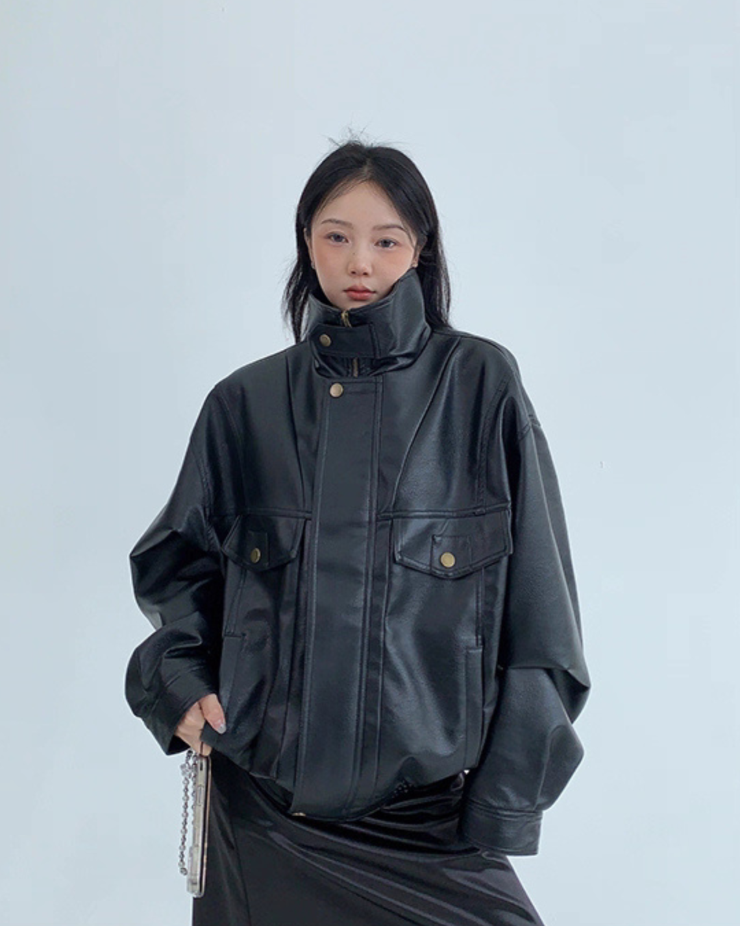 Stand Collar Fake Leather Blouson YLS0909