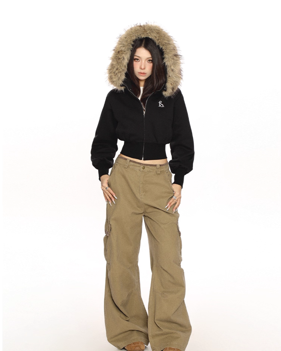 Fur Cropped Zip Up Hoodie BGS0013