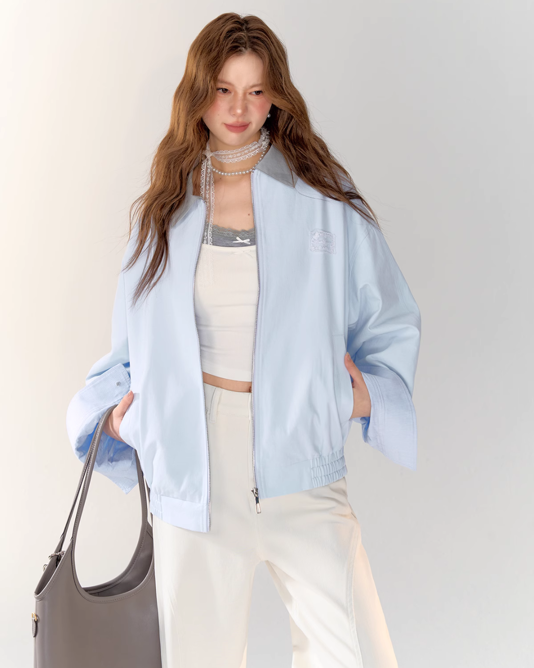 Light Sea Salt Blue Jacket / White Wide Pants ASG0021