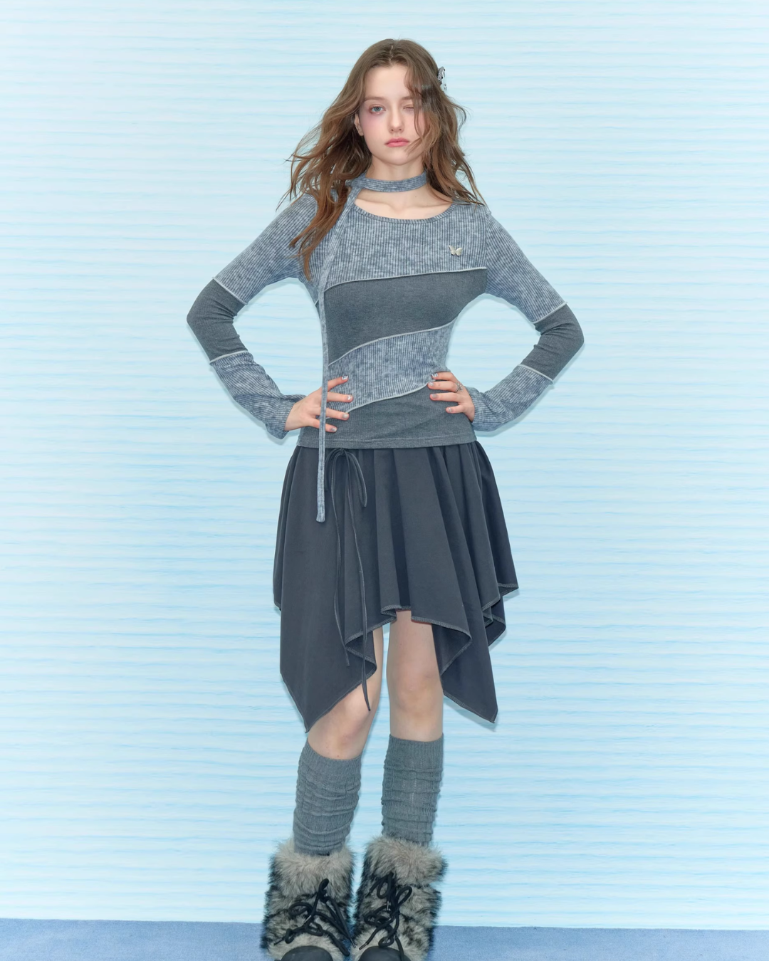 Diagonal Design Top with Choker ZZF0362