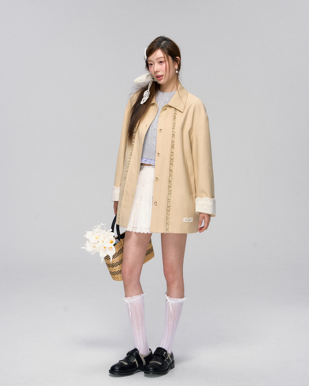 Retro Lace Trench Coat / Tight Knit Tops ASG0026