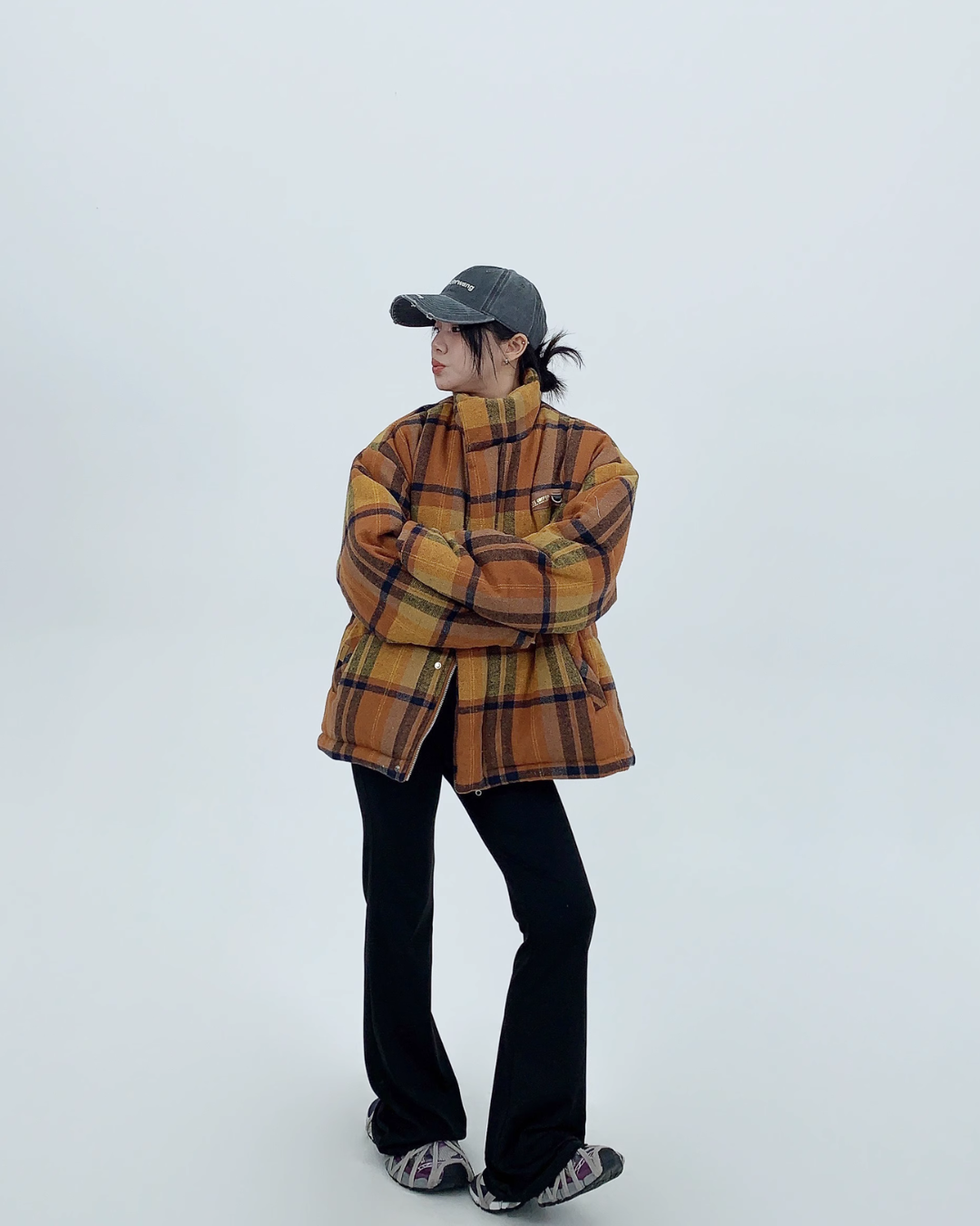 Plaid Stand Collar Down Coat YLS0643