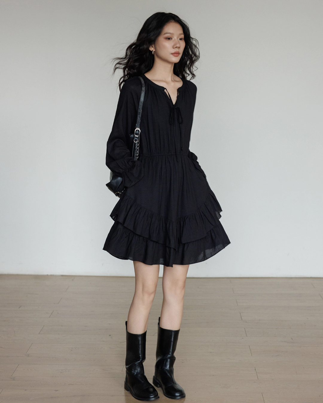 Round Neck Linen Long Sleeve Dress VAS0152