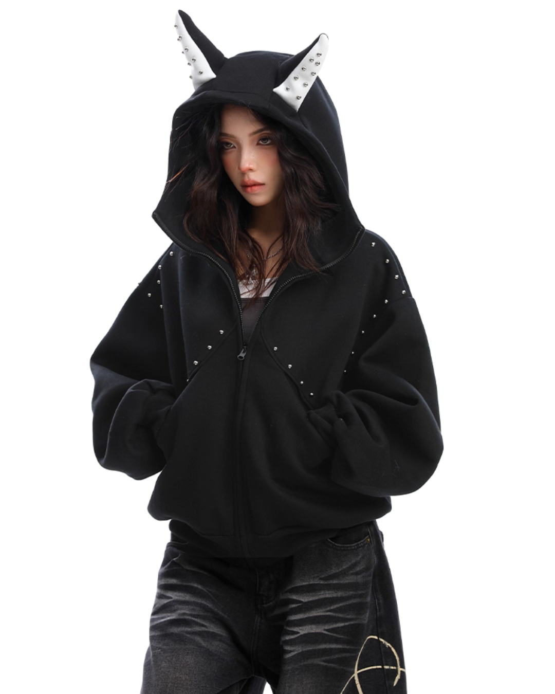 Ear Design Studded Hoodie BGS0022
