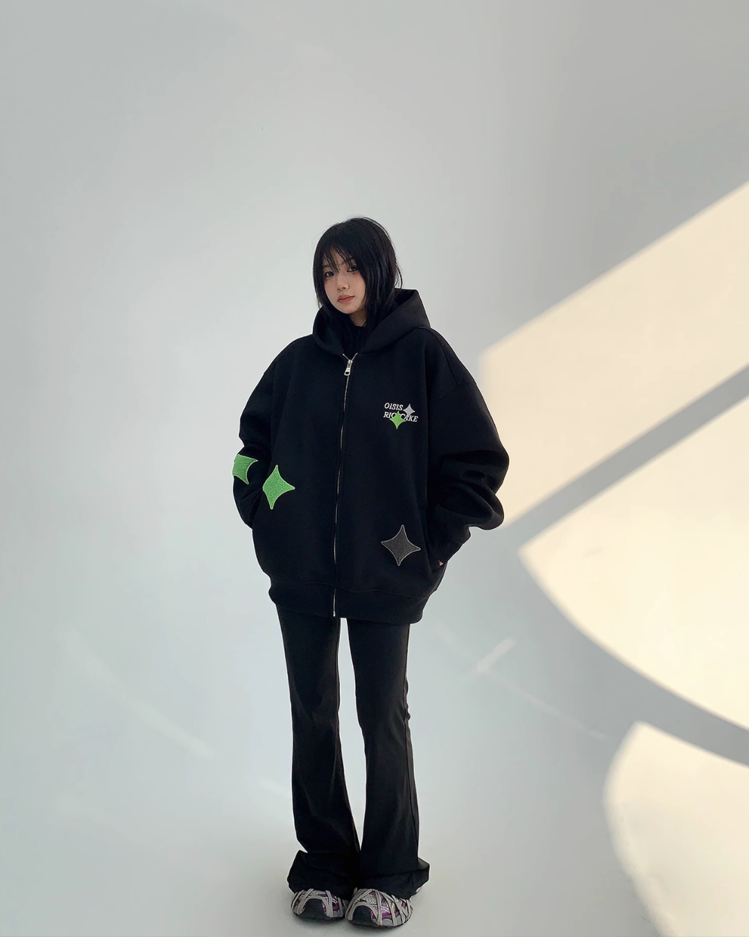 Diamond Patch Zip Hoodie YLS0609