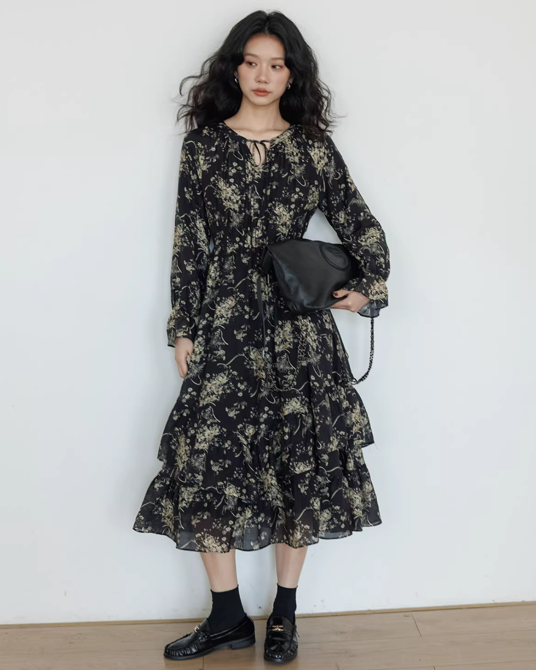 V-Neck Floral Vintage Shirt Dress VAS0192