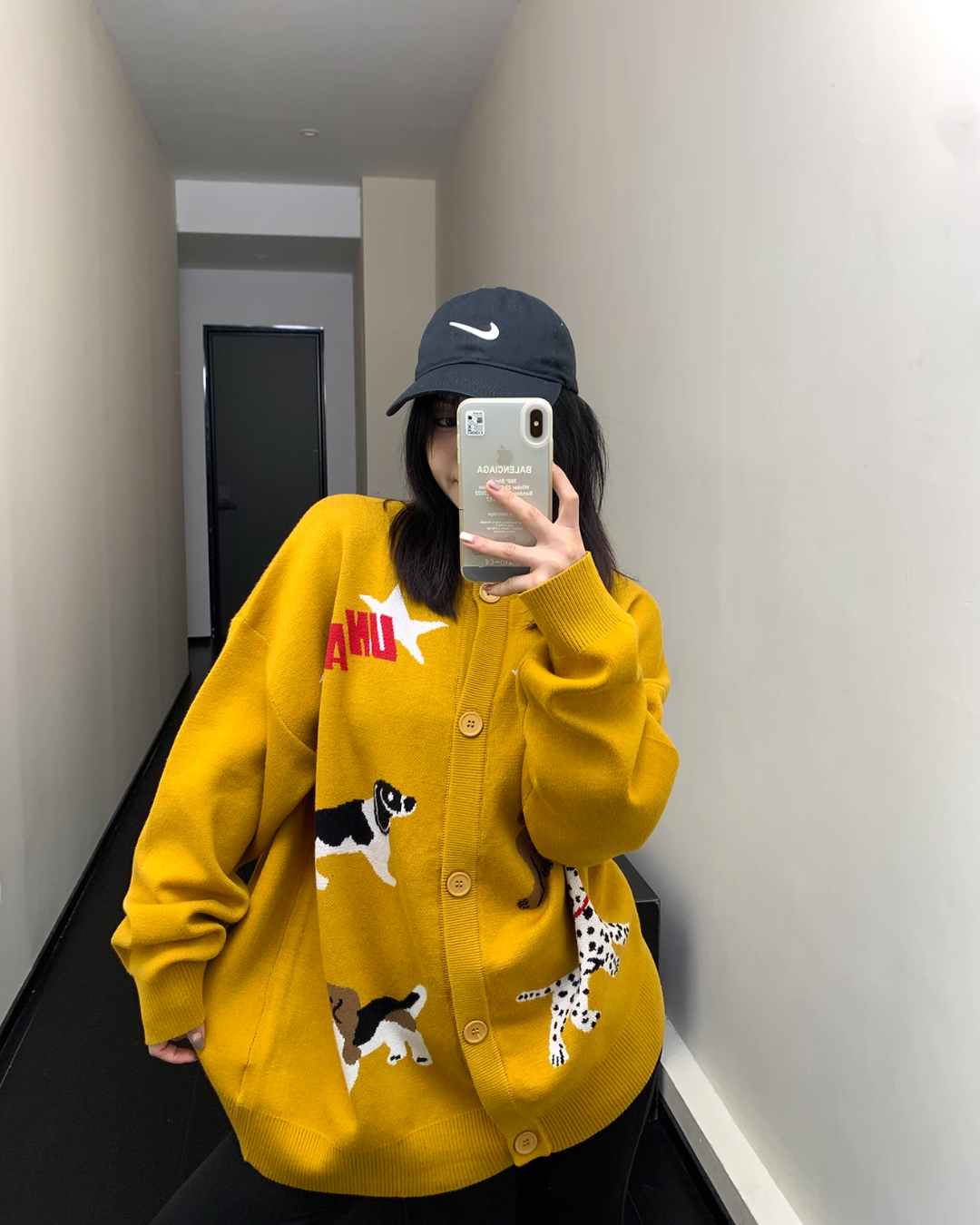 Dog Print Round Neck Knit Cardigan YLS0590