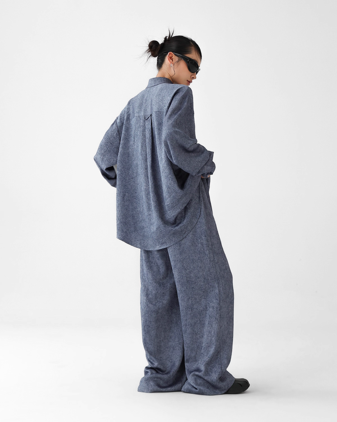 Dark Blue Drape Shirt / Waide Long Pants ACS0264