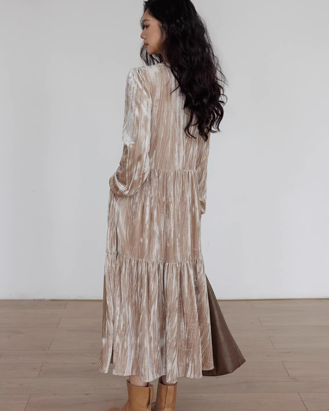 V-Neck Velvet Long Dress VAS0144