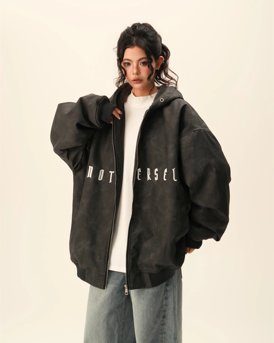 Oversized Suede Zip Hoodie BWA0007