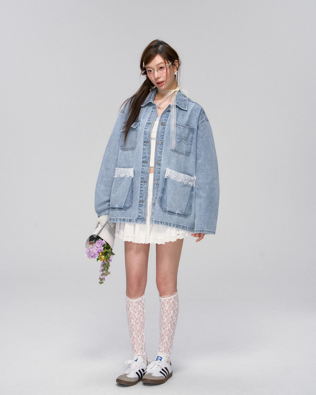 Lace Pocket Denim Jacket / Cropped Lace Camisole ASG0029