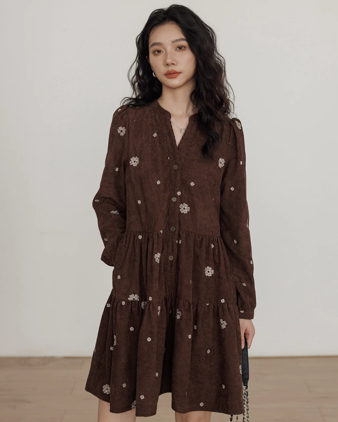 V-Neck Flower Embroidered Dress VAS0001