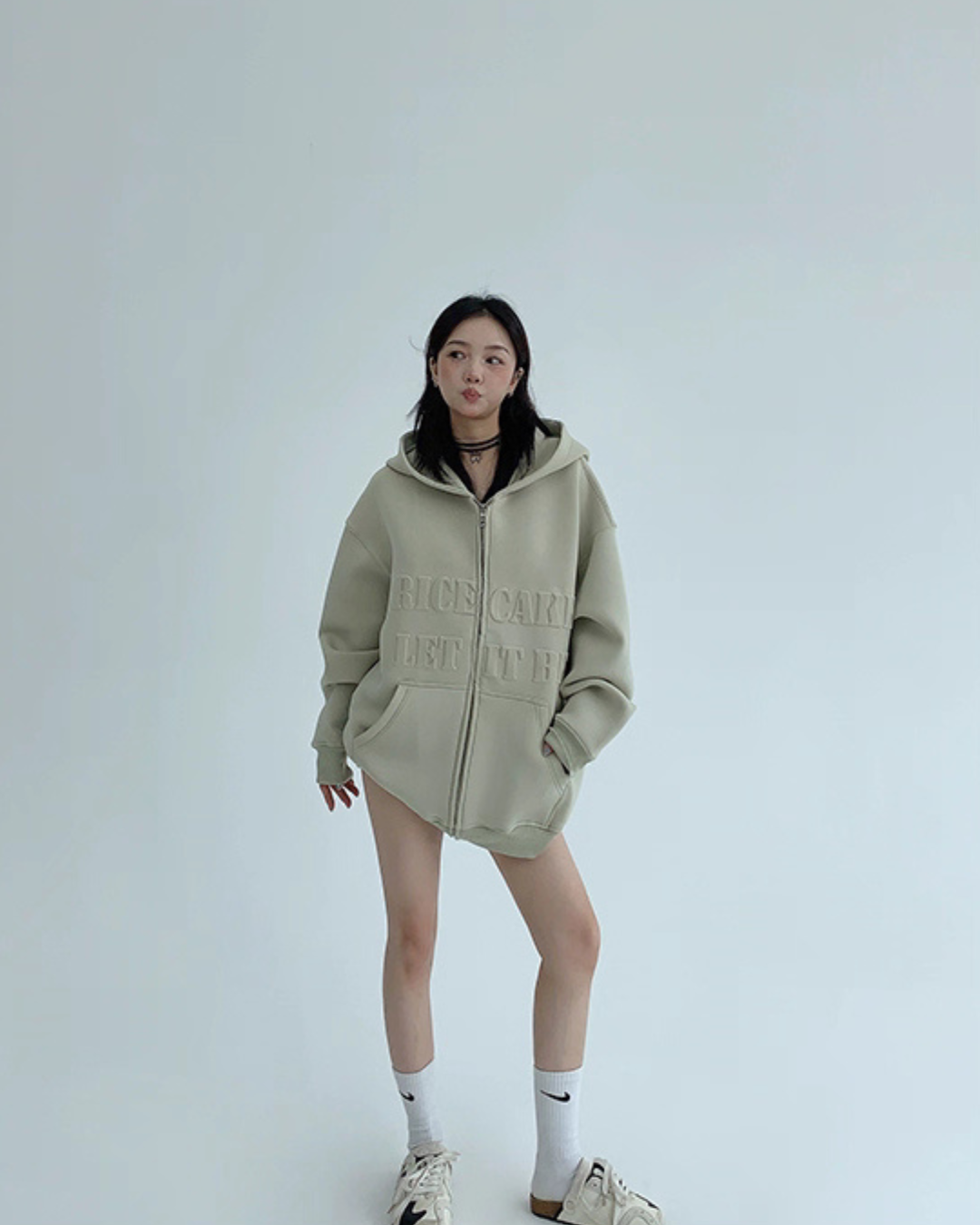 Embossed Logo Zip Hoodie YLS0910