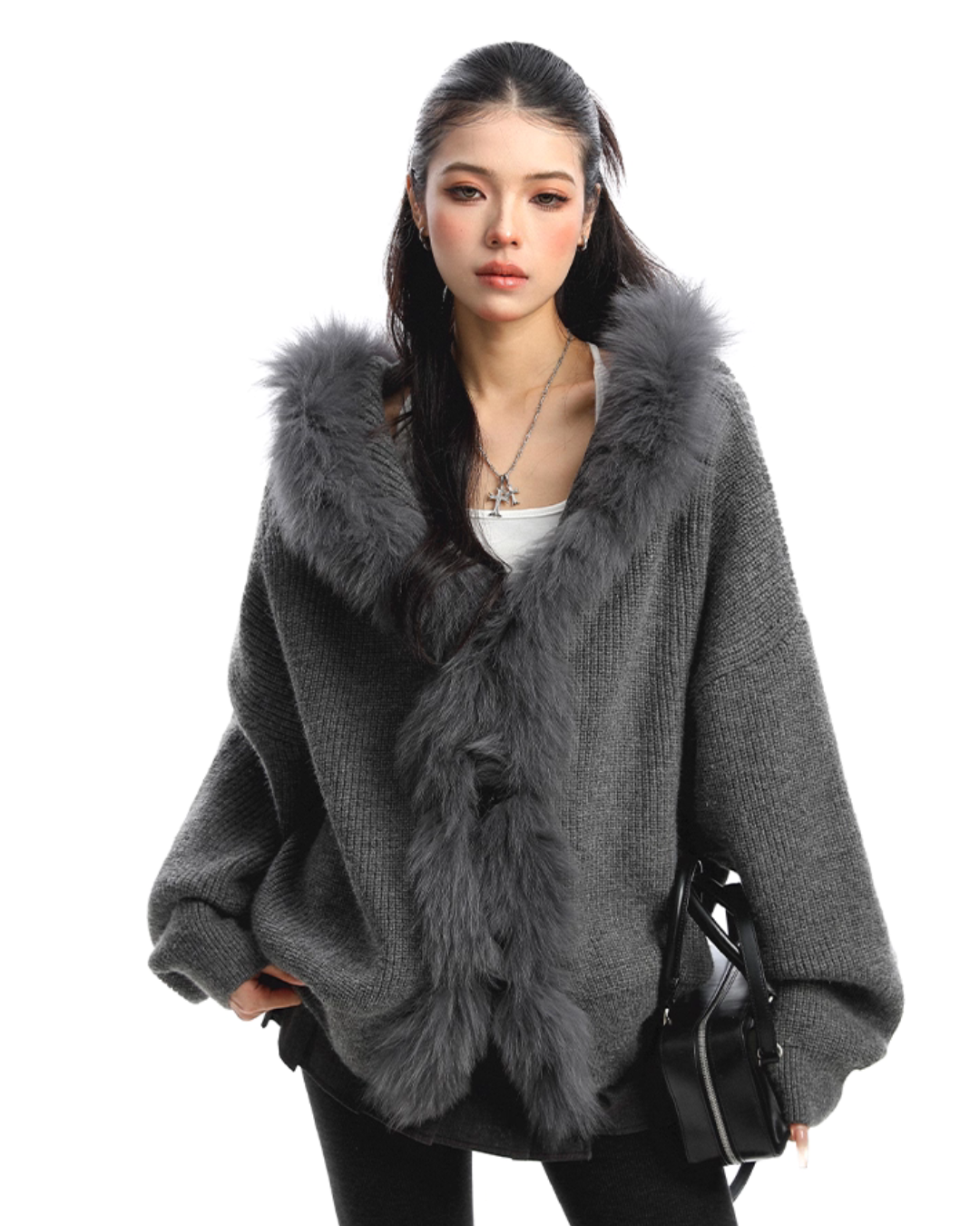 Fur Hood Zip Up Knit BGS0018