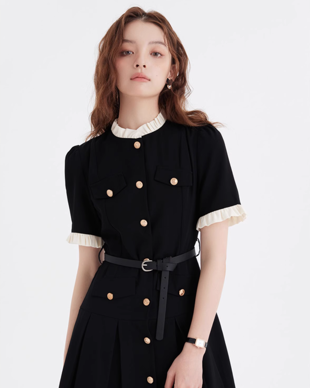 Gold Button Mini Dress LSN0014