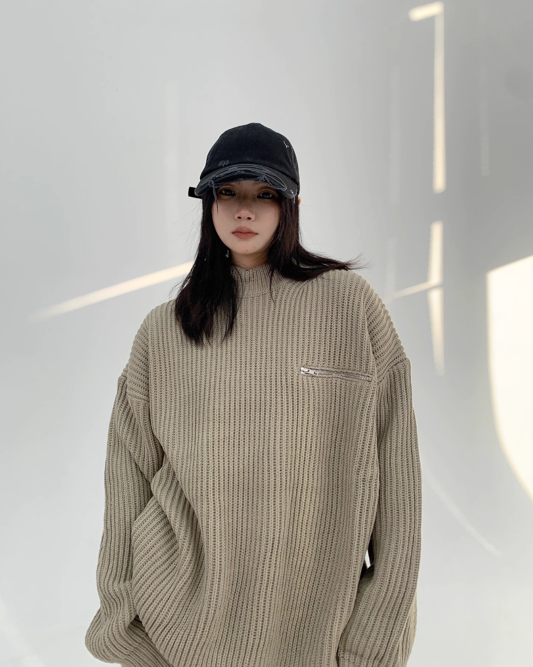 Zip Design Knit Tops YLS0705