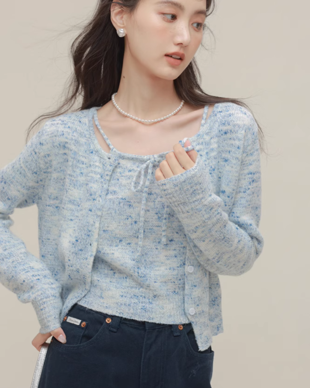 Mix Fancy Knit Cardigan / Knit Camisole CHS0007