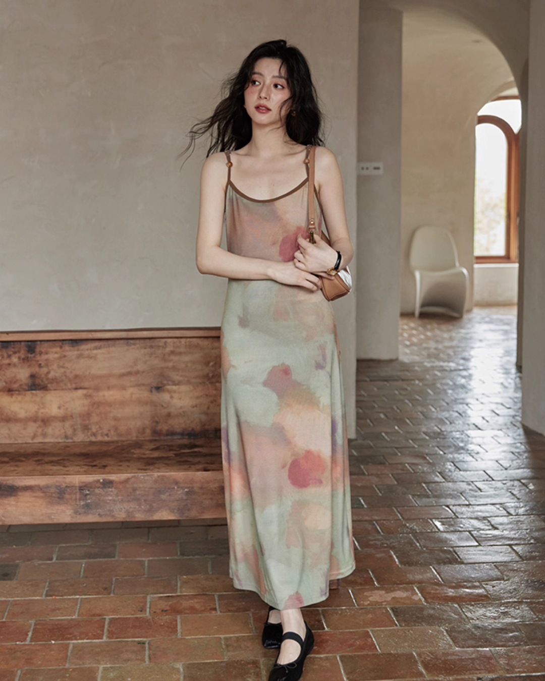 Marble Pattern Camisole Long Dress SMS0013