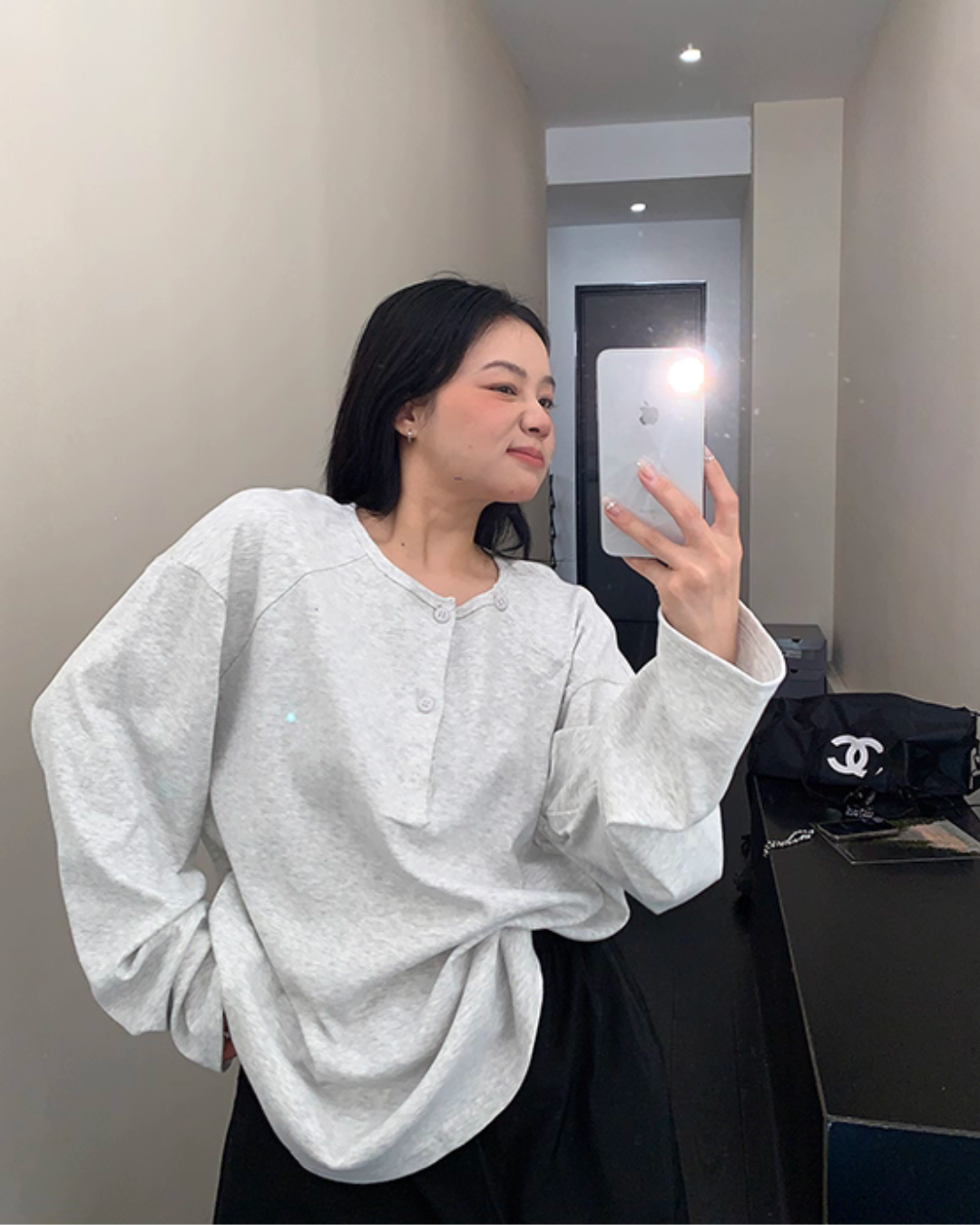 Half Button Loose Top YLS0985