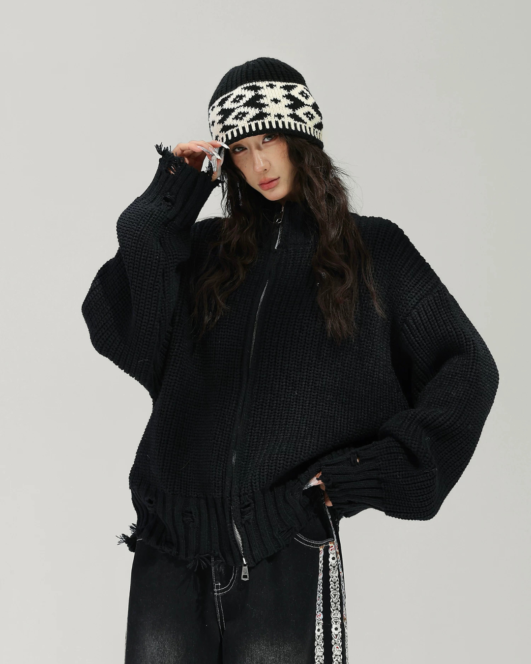 Stand Collar Zip-Up Knit Jacket ACS0389