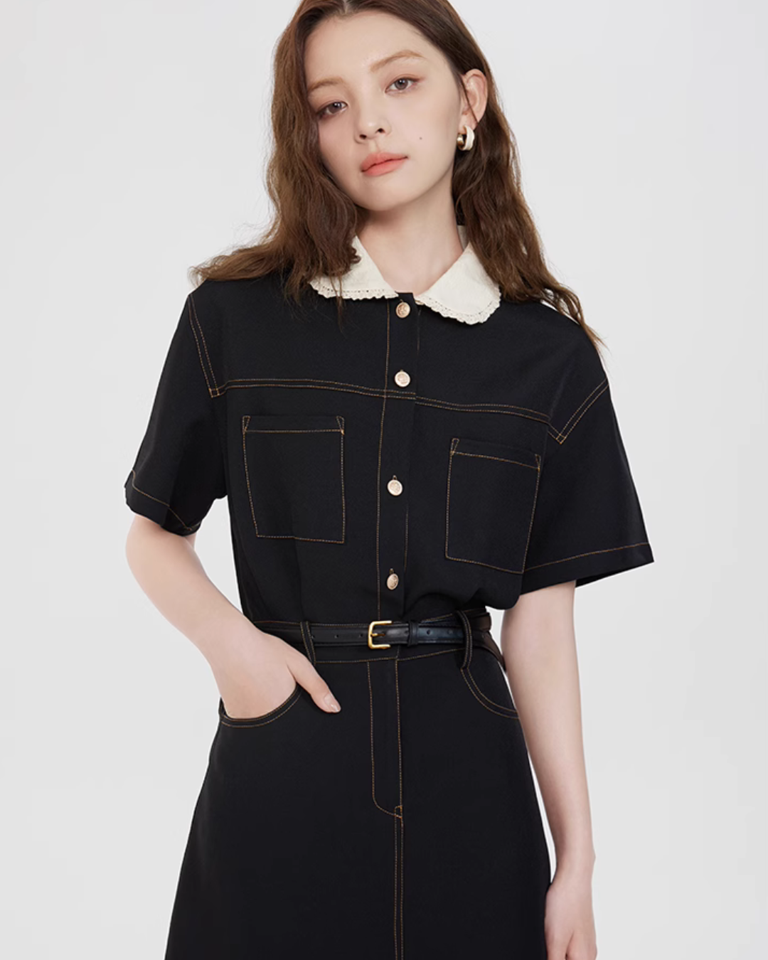 French Collar Denim Dress LSN0006