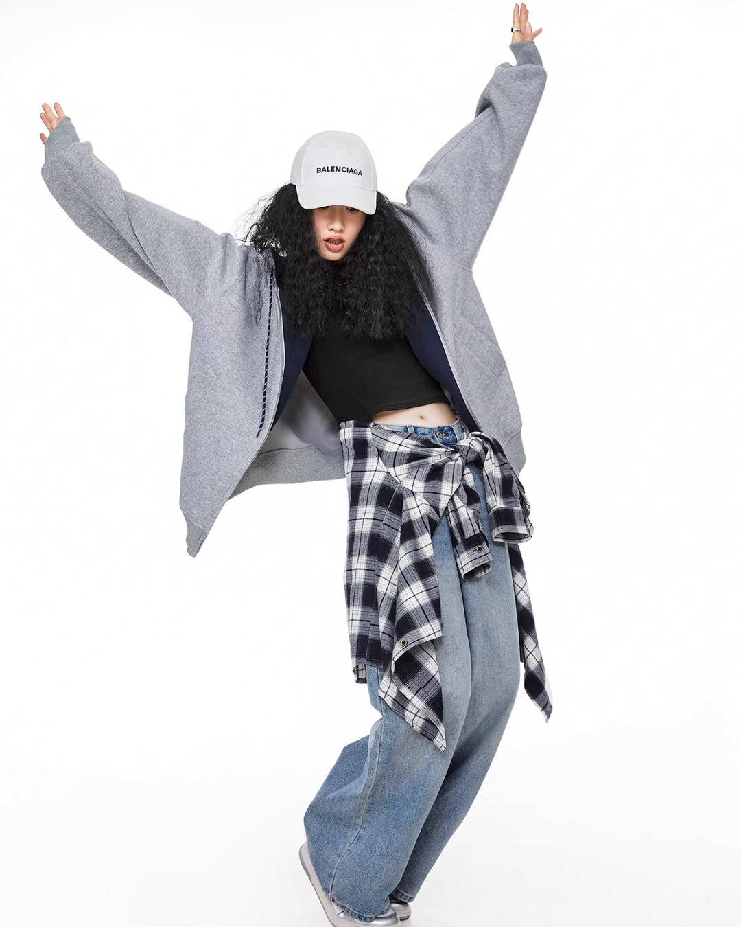 Oversized Drawstring Full Zip Hoodie ICM0073