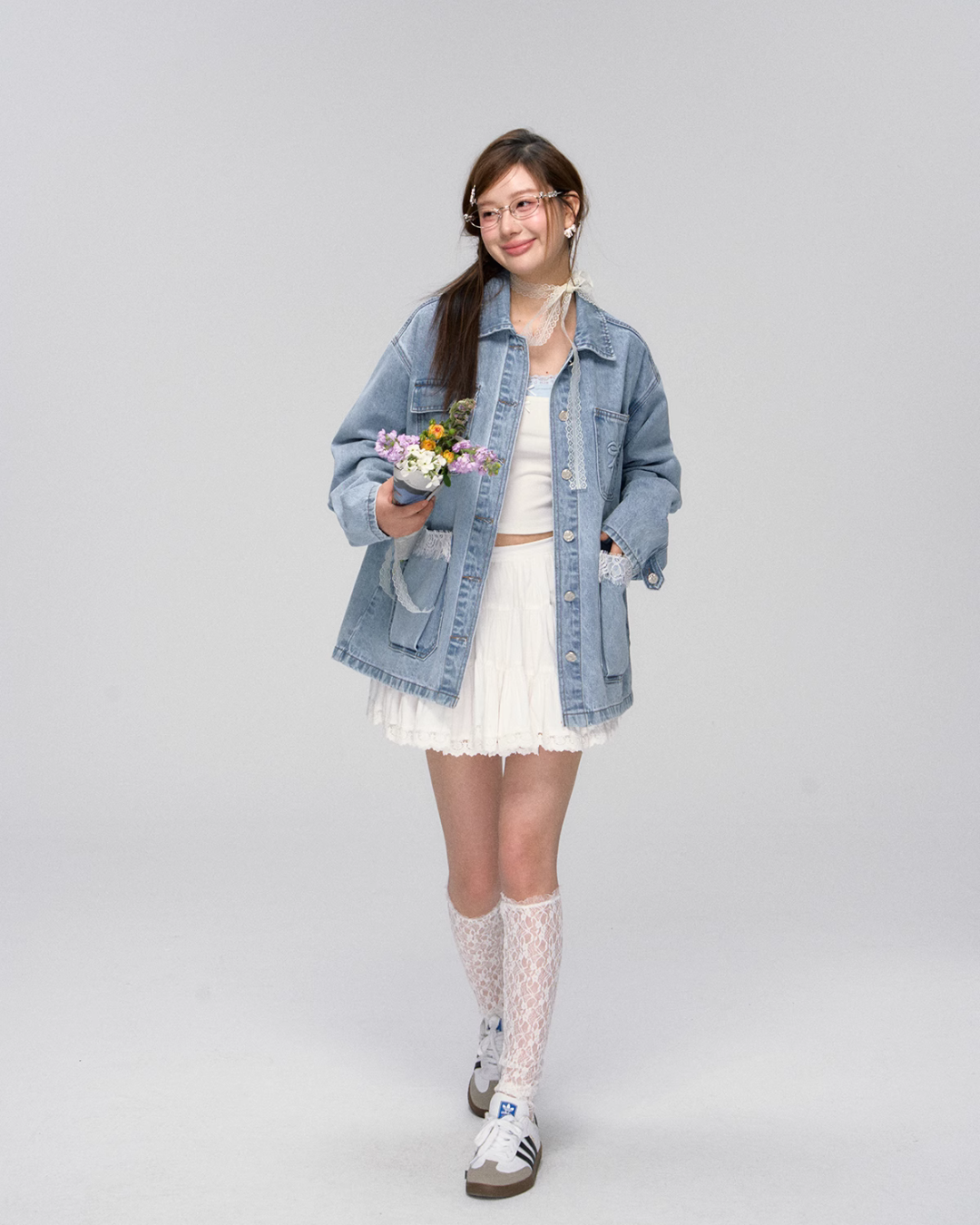 Lace Pocket Denim Jacket / Cropped Lace Camisole ASG0029