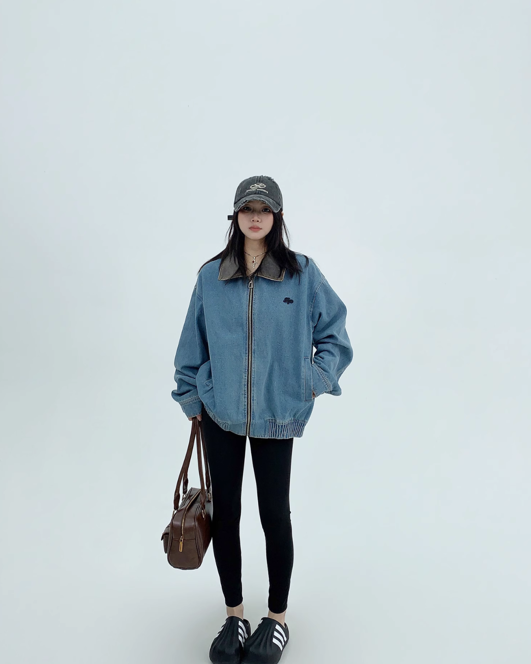 Leather Collar Denim Jacket YLS0739