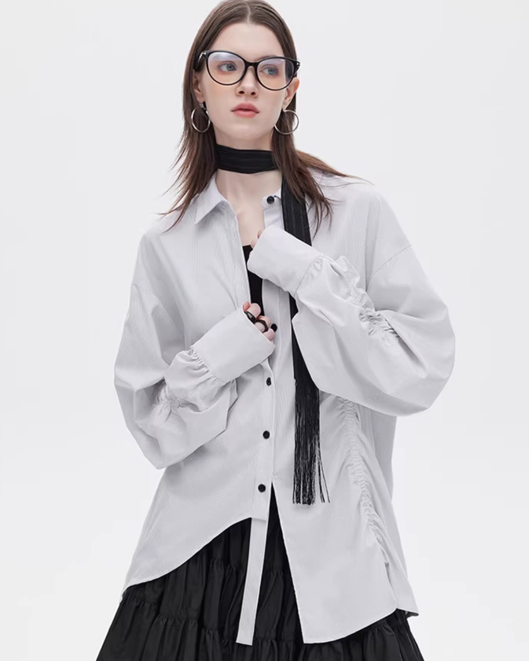 Bamboo Irregular Long-Sleeve Shirt SHN0021