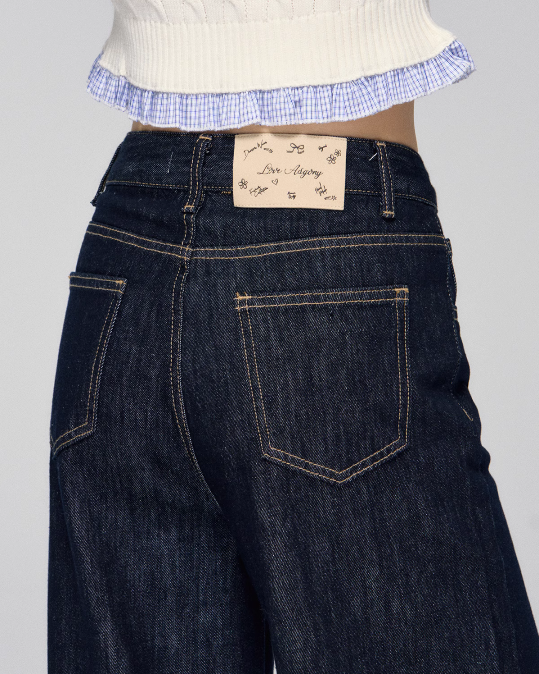 Blue Plaid Patchwork Denim Pants ASG0028