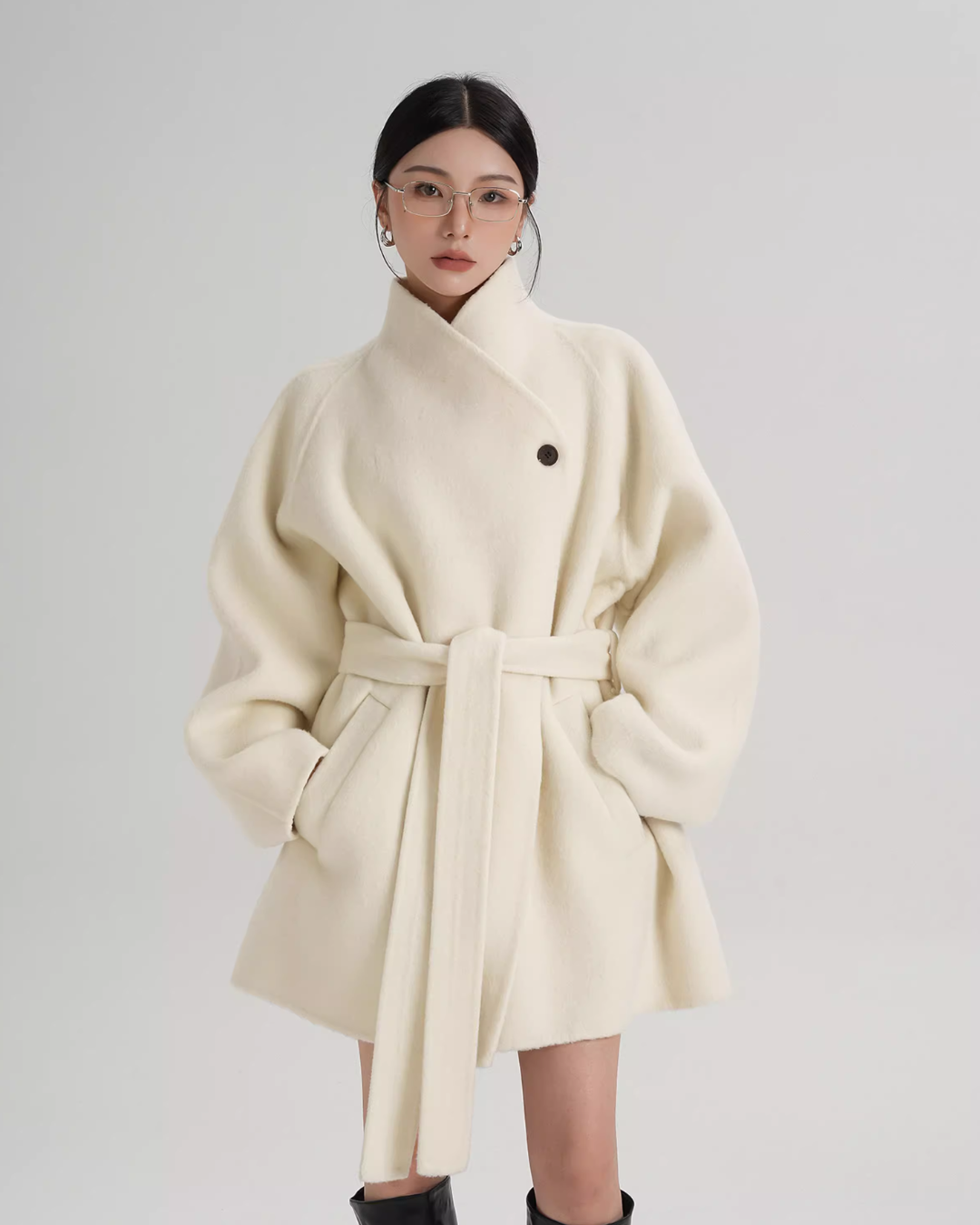 Mid Length Belted Wool Coat SRS0363 – AuroraBoutique