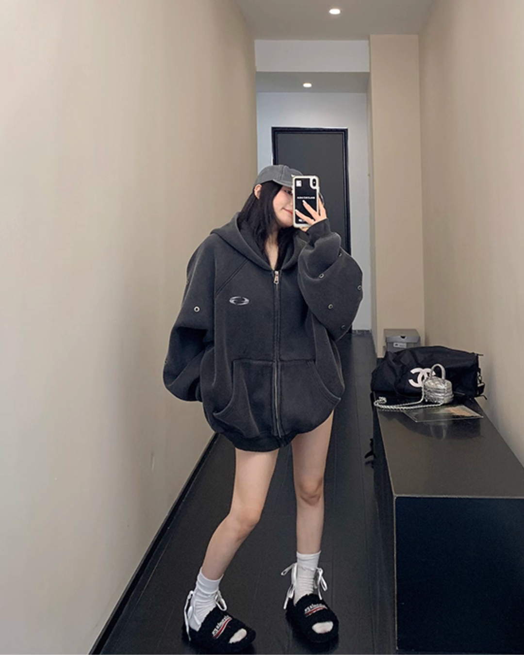 Hollow Out Zip Up Hoodie YLS0988