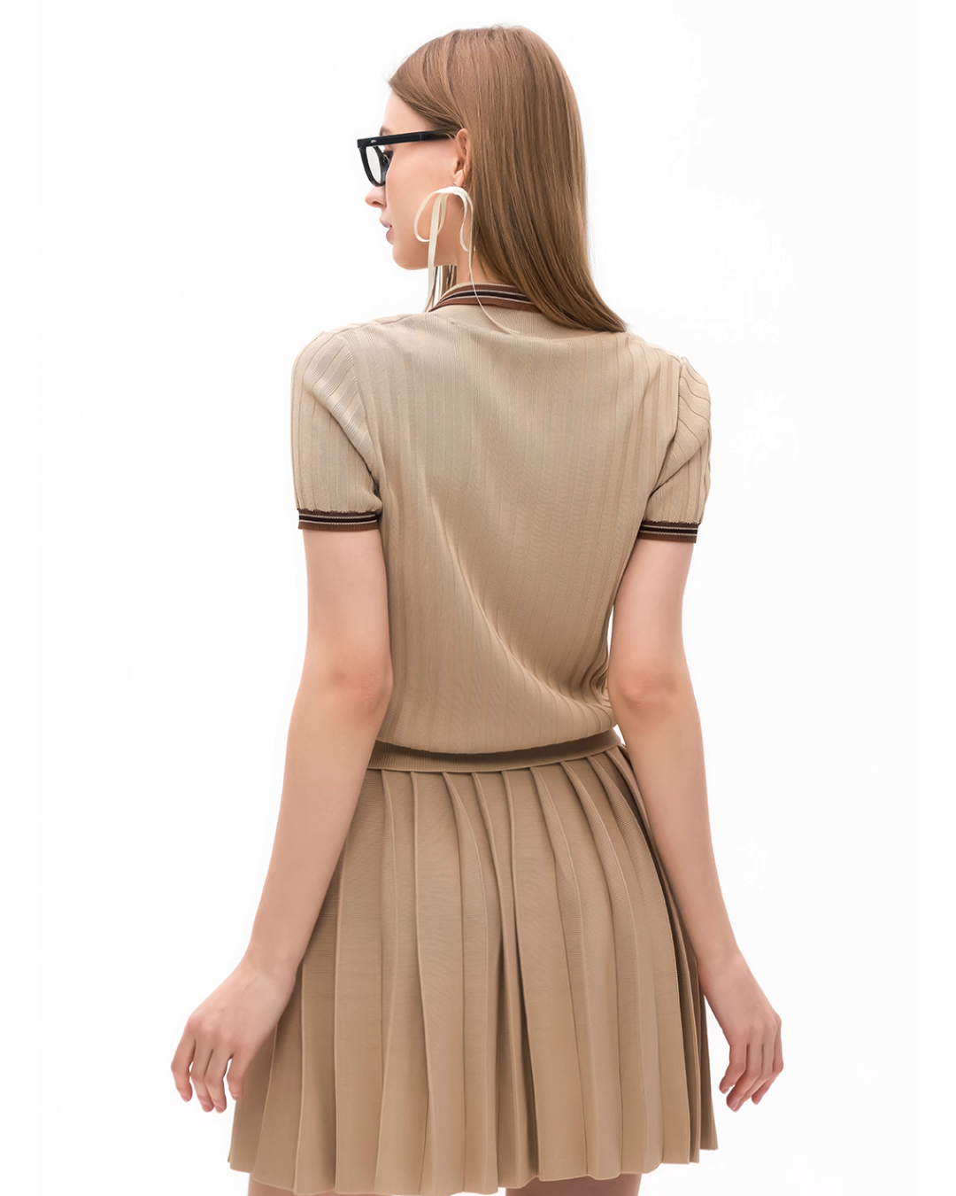 Polo Rib Knit Top / Pleated Skirt MDB0001