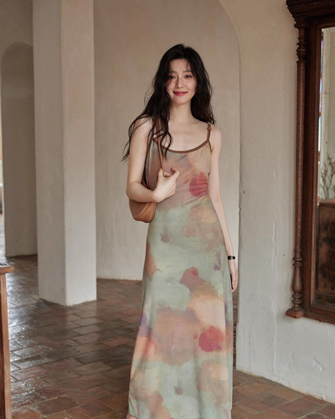 Marble Pattern Camisole Long Dress SMS0013
