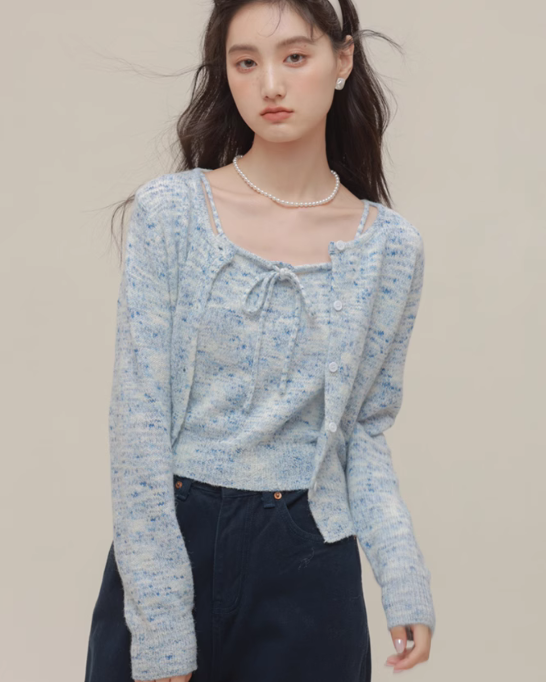 Mix Fancy Knit Cardigan / Knit Camisole CHS0007