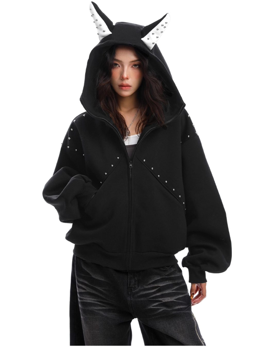 Ear Design Studded Hoodie BGS0022