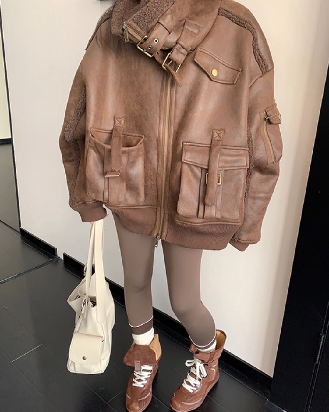 Vintage Leather Faux Fur Jacket YLS1005