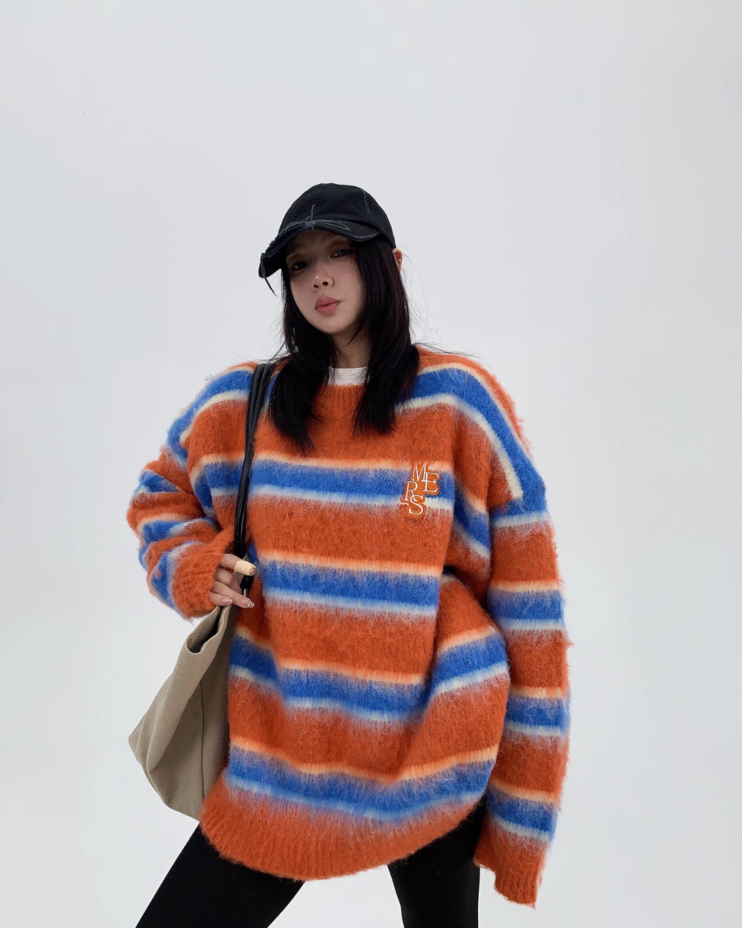 Border Shaggy Knit Tops YLS0713