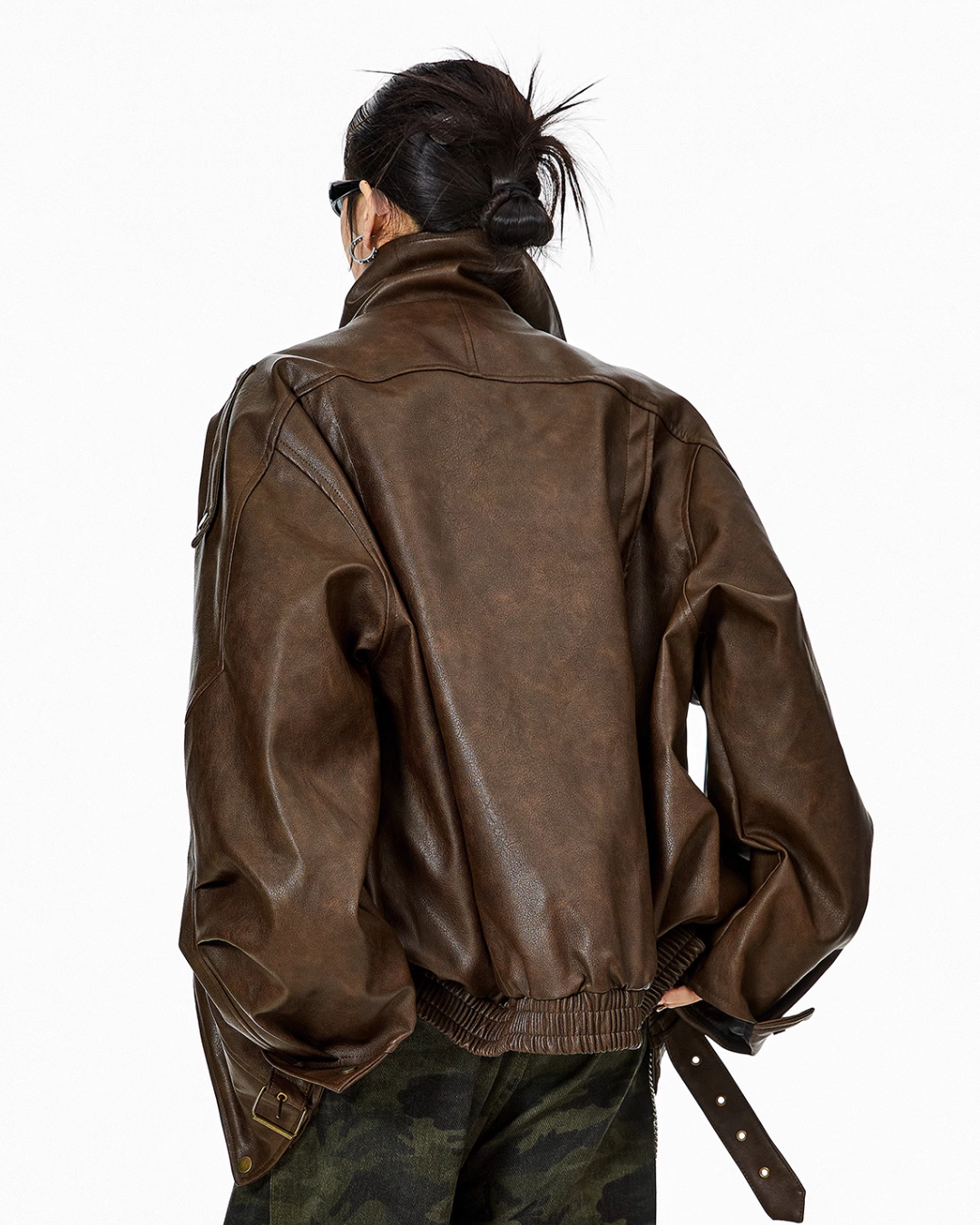 Stand Collar Volume Leather Jacket ICM0063