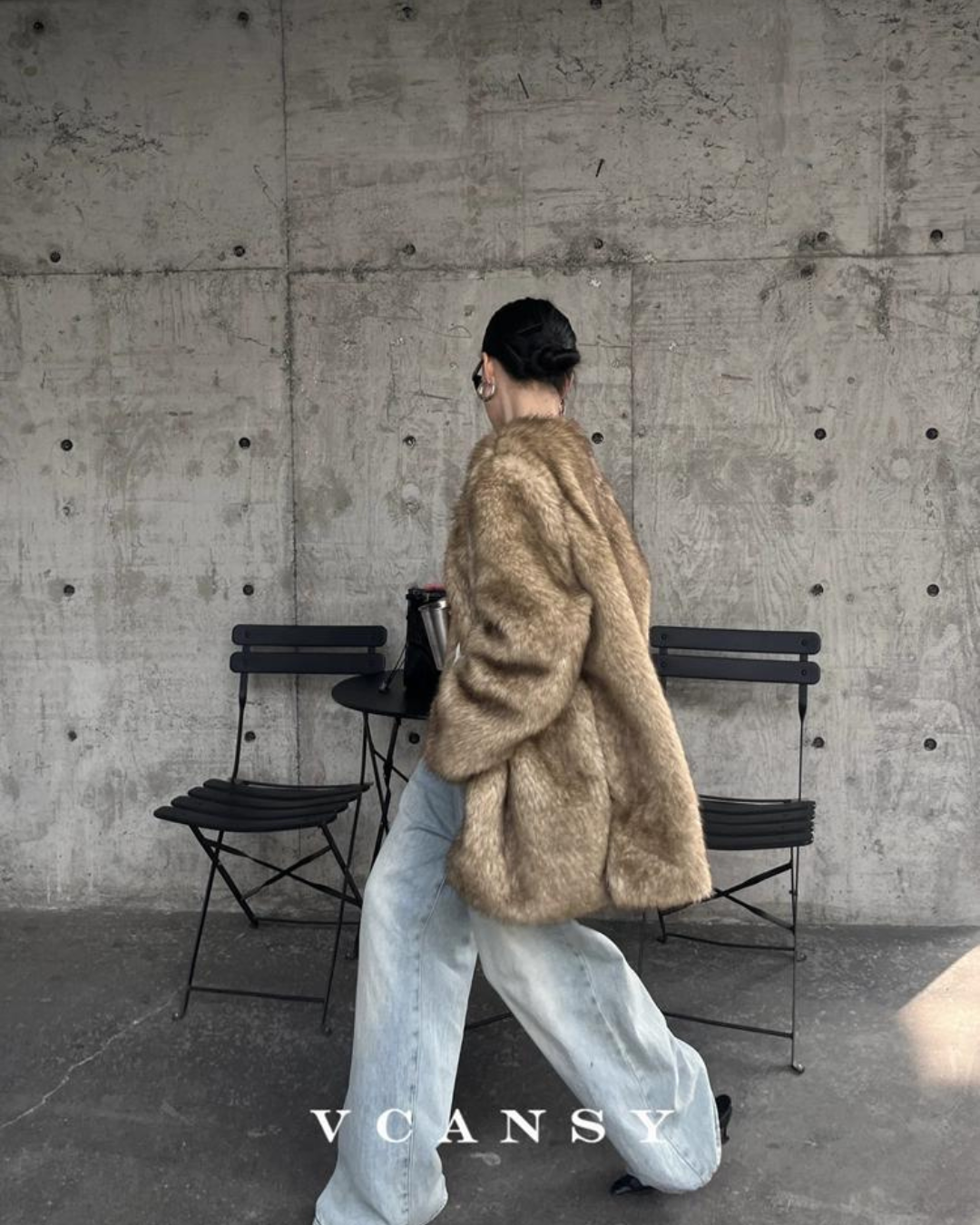 No Collar Volume Fur Coat VCY0046