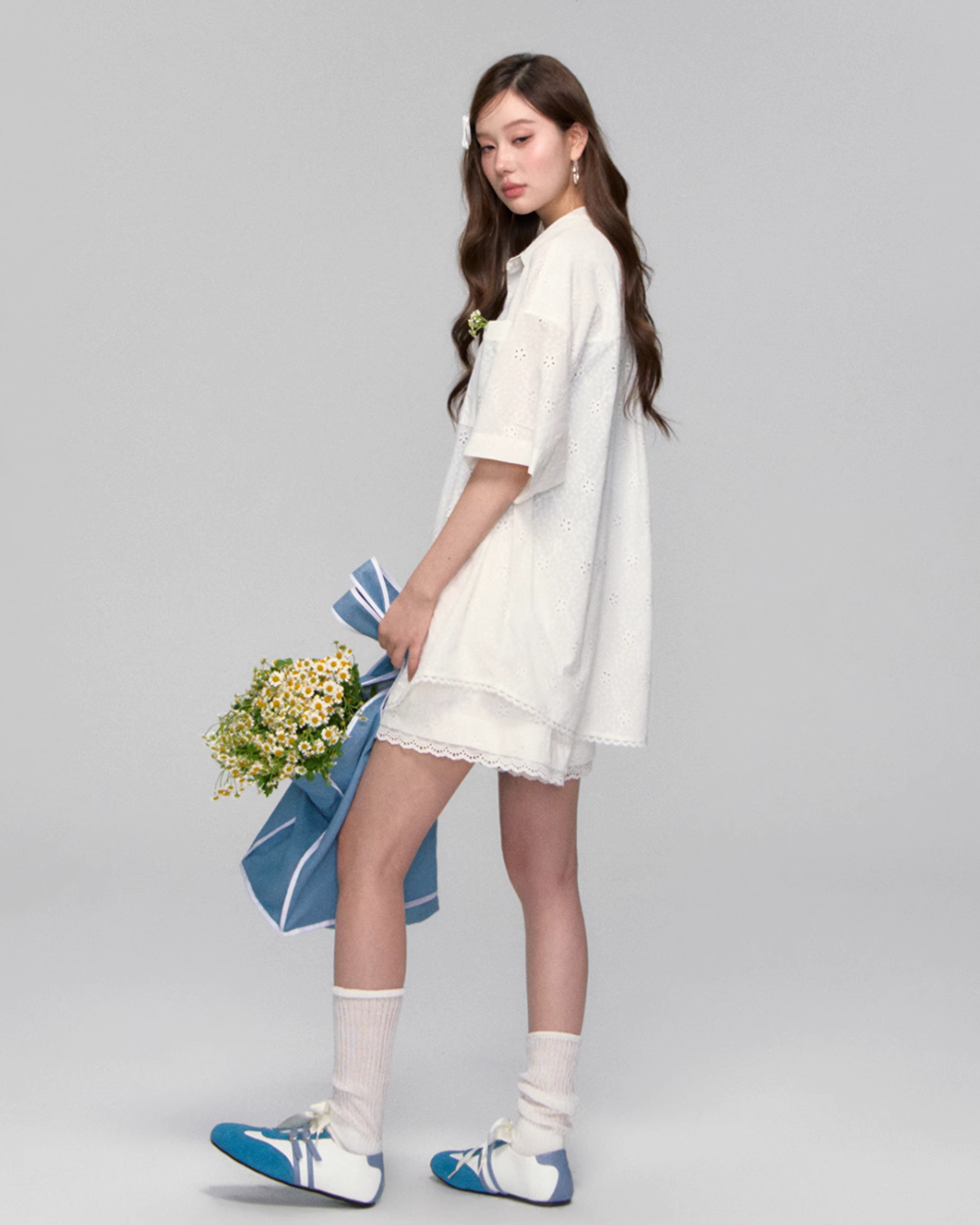 Flower Lace Short Sleeve Shirt / Half Pants ASG0043