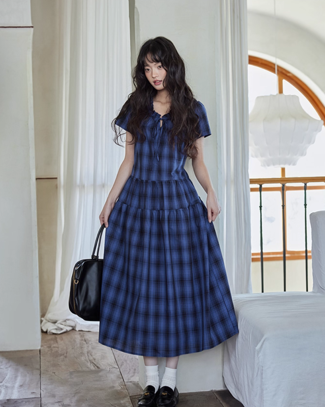 Checkered Long Flare Dress SMS0024